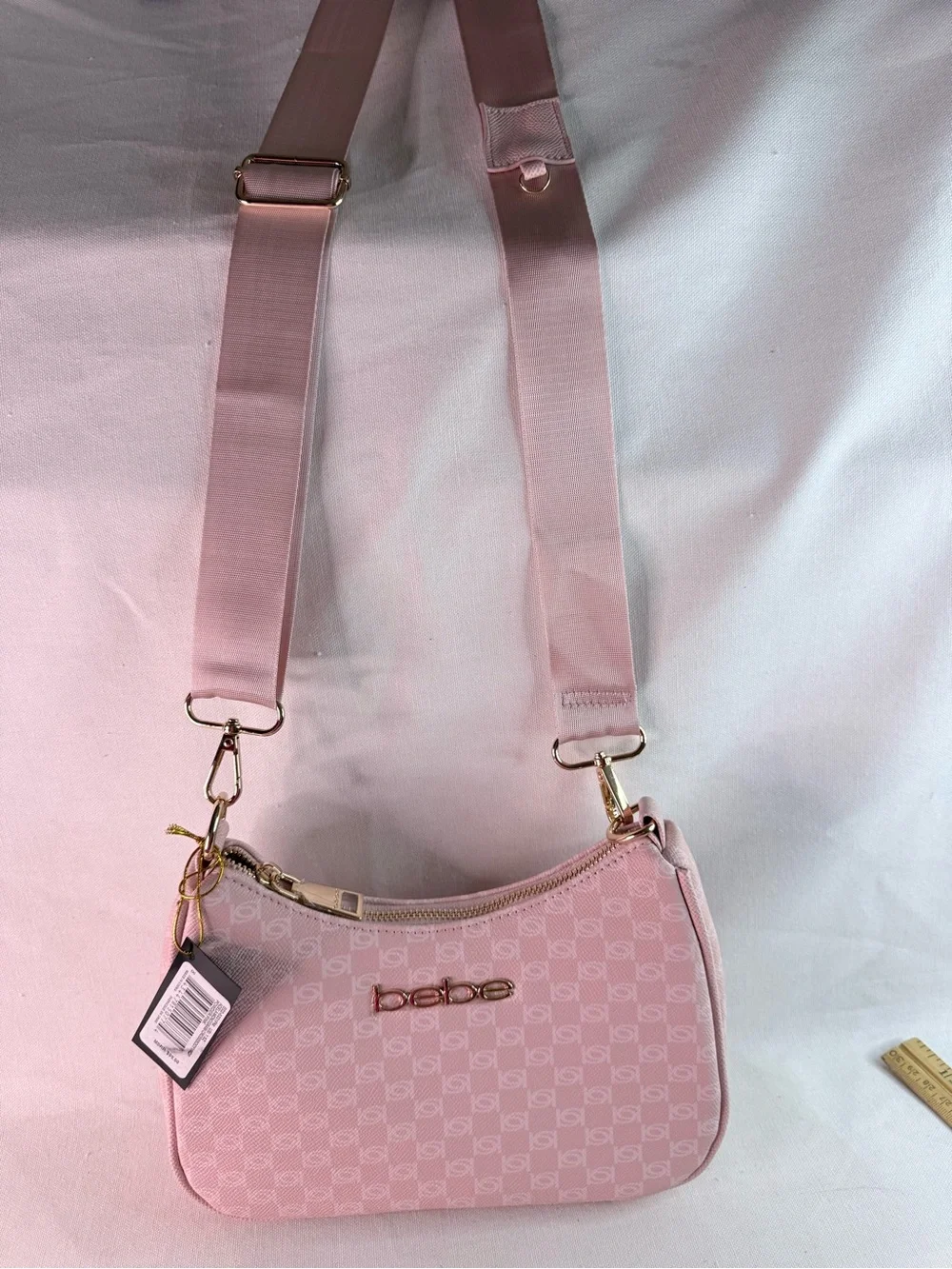 bebe Pink Signature Crossbody Bag with Coin Pouch, Keychain and adjustable Strap